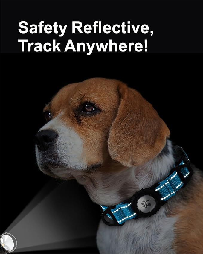 TagME Airtag Dog Collar,Waterproof Reflective Pet Collar with Airtag Holder,Soft Padded and Double D-Rings for Medium Dogs,Light Blue-Mewly Pet