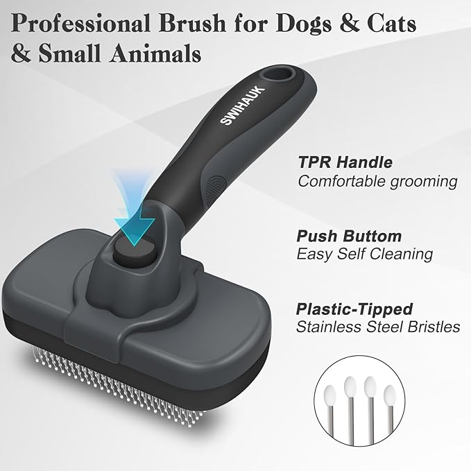 Swihauk Self Cleaning Slicker Brush - Skin Friendly for Dogs & Cats, Deshedding Grooming Tool for Shedding Hair, Puppy Brush for Haired Pets-Mewly Pet