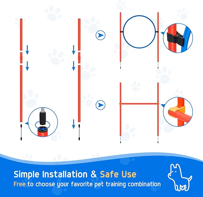 Polar Aurora Dog Agility Equipment, Dog Obstacle Courses Backyard - Pet Outdoor Games w/Adjustable High Jump, Agility Weave Poles, Tunnel, Jumping Ring, Pause Box, 2 Balls,Whistle and Carrying Bag