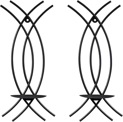Wall Sconce Black Wall-Mount Metal Iron Wall Candle Sconce Holder Hanging Art Home Decoration Wall Mounted Decorative Candle Holder, Set of 2