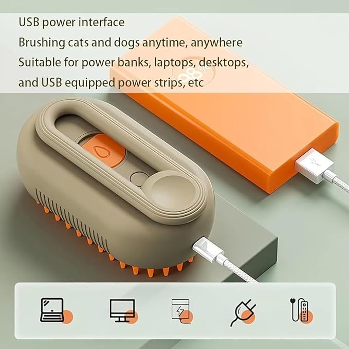 4 in 1 Cat Steam Brush Rechargeable pet spray comb Steam Brush for Cats and Dogs, Massage, Cleaning, Shedding & Combing Multifunctional Hair Removal Anti Static Grooming Tool for home (Beige)-Mewly Pet