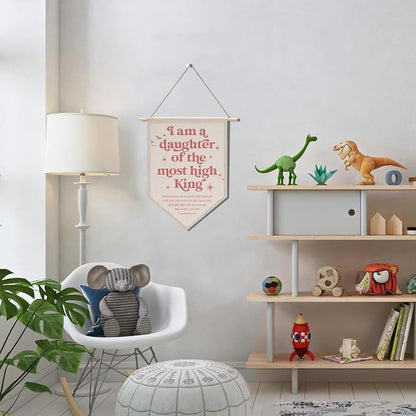 Christian Room Decor Daughter of The King Canvas Hanging Pennant Flag Banner Wall Sign Decor Gift for Nursery Bedroom Playroom Game Room Front Door