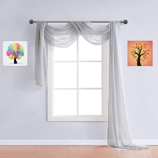 Warm Home Designs 24 Feet Long Grey Silver Sheer Window Scarf. These XXL Length Valance Scarves 54 X 288 Inches in Size. Great as Bed Canopy or Wedding Arch Draping Fabric. AM Silver 288"