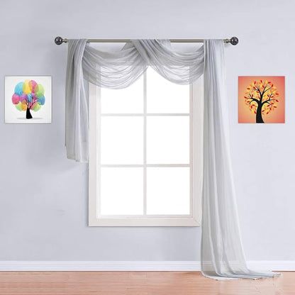 Warm Home Designs 30 Feet Long Gray Silver Window Scarf. These XXL Length Valance Window Scarves 54 X 360 Inches in Size. Great as Bed Canopy or Wedding Arch Draping Fabric. AM Silver 360"