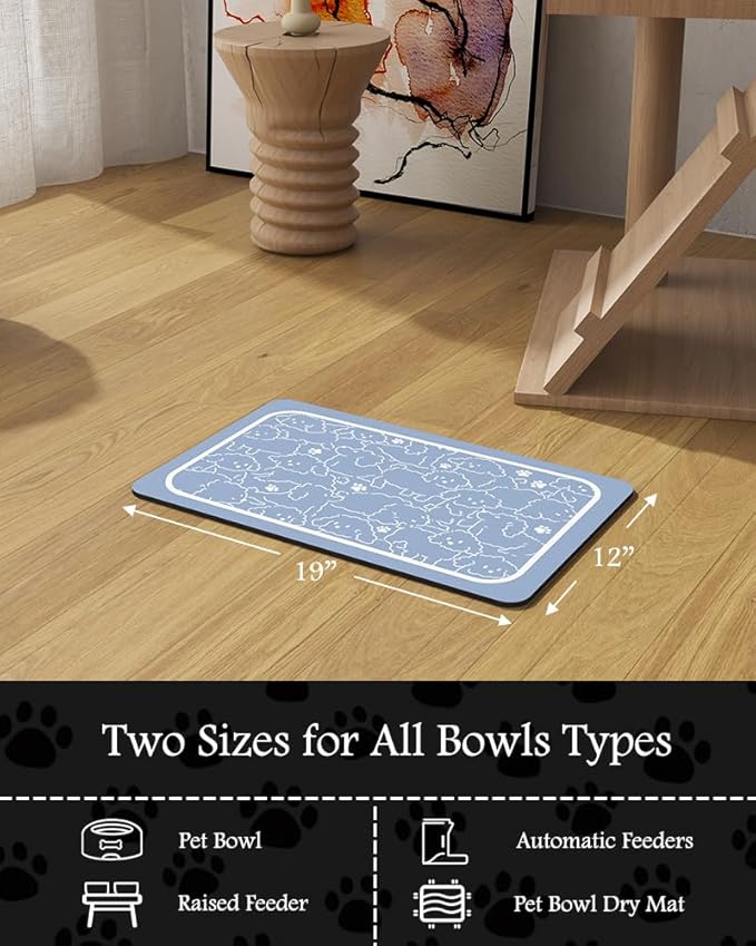 Pet Feeding Mat-Absorbent Dog Mat for Food and Water Bowl-No Stains Quick Dry Water Dispenser Mat-Dog Accessories Pet Supplies-Bowl for Messy Drinkers（BLUEDOGS,12"x19"-Mewly Pet