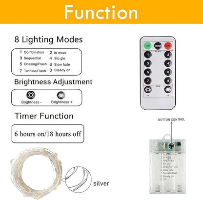 3 Pack Fairy Light Battery Operated with Remote Control Timer, 26 FT 80 LED String Lights Outdoor Indoor, 8 Mode Twinkle Lights for Christmas Party Wedding Birthday Bedroom Decoration (Red and White)