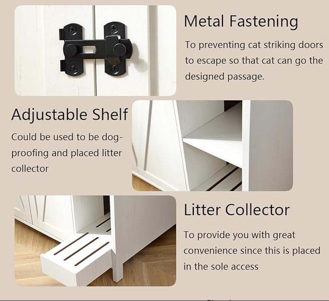 Cat Litter Robot Enclosure,for Placing Litter Robot 3/4,Power Outlet and Dog-Proof Shelf for Litter Robot Cabinet,Litter Collector for Automatic Litter Box Enclosure,Cloud White-Mewly Pet