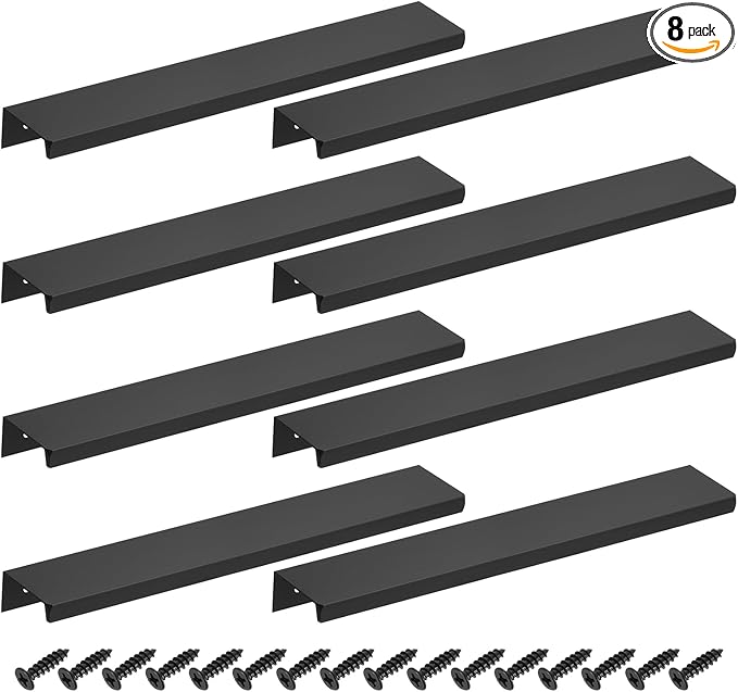 uxcell Cabinet Finger Edge Pull, 8pcs 200mm / 7.87" Aluminum Alloy Back Mount Hidden Cabinet Pulls Concealed Handle for Home Kitchen Drawer Cabinet, Black