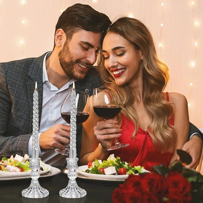 Glass Candlestick Holders Set of 6, Taper Candle Holder for Wedding Festival Christmas Party Valentine's Decor, Table Centerpieces