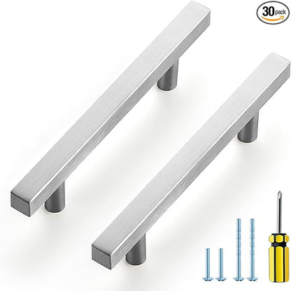 Ravinte Brushed Nickel Cabinet Handles 30 Pack 3-3/4 inch Satin Nickel Square Cabinet Pulls Silver Hardware for Kitchen Cabinets 6 inch Overall Length Stainless Steel Drawer Pulls