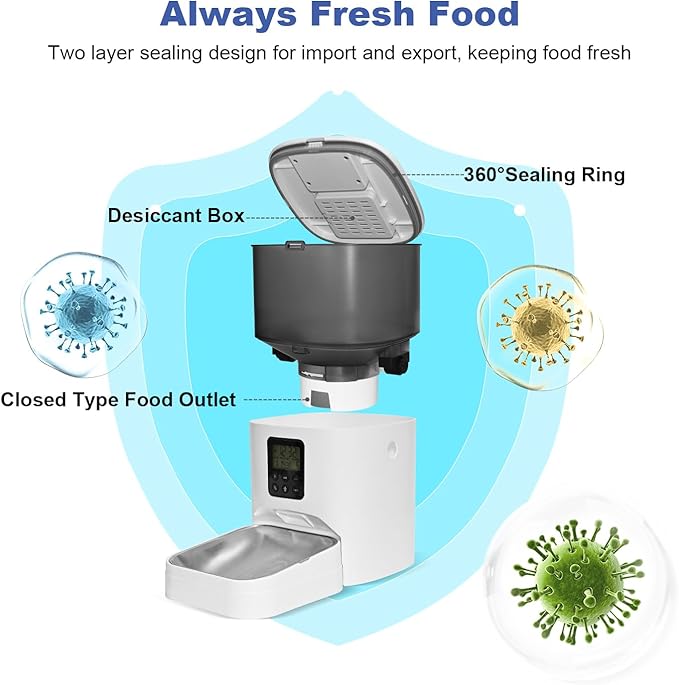 Automatic Cat Feeder, 4L Cat Food Dispenser with 10s Voice Recorder, Pet Feeder up to 8 Meals per Day, Timed Cat Feeder with Dry Food Sealed Ring (Jade White, 4L)-Mewly Pet