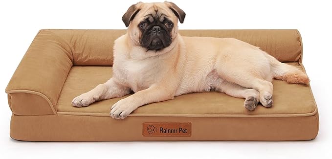 Chew Proof Dog Bed, 3" Memory Foam Dog Bed for Small and Medium Dogs, Removable and Washable Microsuede Cover, Waterproof Liner, Nonskid Bottom, 35x23 Inches M Khaki-Mewly Pet