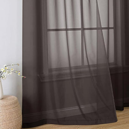 Aiyufeng Chocolate Sheer Curtains 54 Inches Long 2 Panels, Solid Voile Top Dual Rod Pockets Stylish Breathable Drapes Window Treatment for Kid's Room/Bedroom/Living Room, 42W x 54L, Chocolate Brown