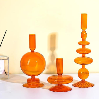 Rtteri 3 Pcs Glass Candlestick Holders Glass Candle Holders Groovy Wavy Elegant Taper Candle Stick for Wedding Home Birthday Party Christmas Halloween Decoration Windowsill Decor(Brown)