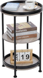Dulcii Side Table, Round End Table with 3 Storage Shelves for Living Room, Bedroom, Nightstand with Steel Frame for Small Spaces, Industrial Round Sofa Table, Outdoor Accent Coffee Table, Oak