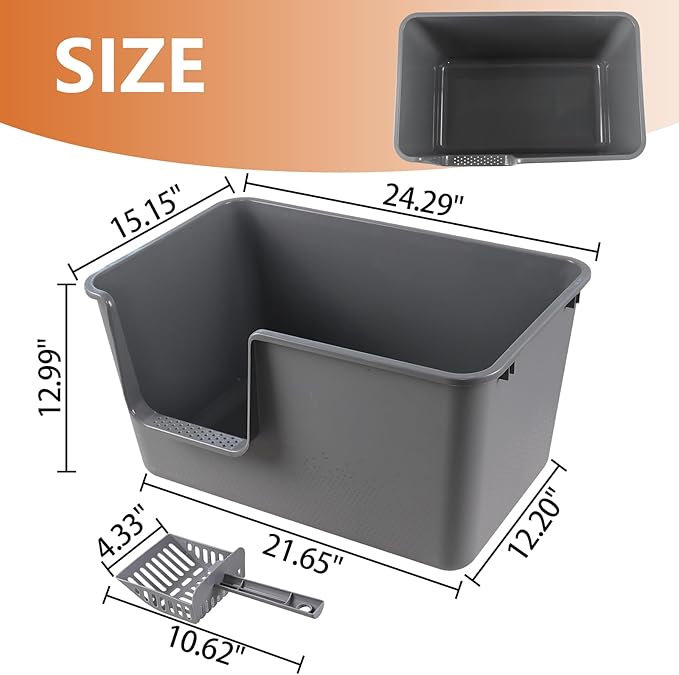 4 Packs Large Cat Litter Box with High Sides, Grey Open Top Cat Litter Basin-Mewly Pet