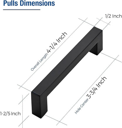 JOY DECOR 15 Pack Cabinet Handles, Black Cabinet Pulls, 3-3/4 Inch Kitchen Closet Handles Square Drawer Pulls Stainless Steel Drawer Hardware, 96mm Hole Centers