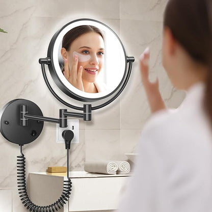 FASCINATE Upgraded Wall Mounted Makeup Mirror with Lights, Super Large Double Sided 1X/10X Magnifying Mirror for Bathroom, 360° Swivel Extendable Plug Touch Sensor Vanity Mirror