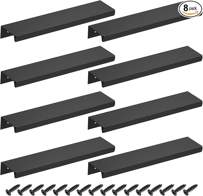 uxcell Cabinet Finger Edge Pull, 8pcs 150mm / 5.91" Aluminum Alloy Back Mount Hidden Cabinet Pulls Concealed Handle for Home Kitchen Drawer Cabinet, Black