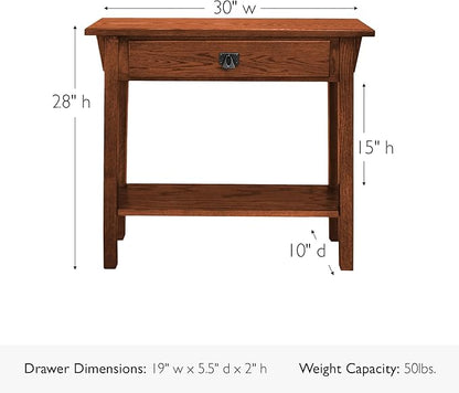 Leick Home Mission Console Table, Solid Wood, 1 Storage Drawer, Bottom Display Shelf, Narrow Depth, Easy-Assembly, For Living Room/Hallway, Russet, 30 in L x 10 in W x 28 in H, 9057-RS
