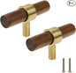 Drawer 2.36"/60mm Pulls Brass Walnut Kitchen Wardrobe Cabinet Hardware Pull Handle Single Hole with Screw, 2Pcs