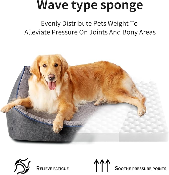 Orthopedic Dog Beds for Medium Dogs, Durable Egg Crate Foam Sofa Dog Bed wit Washable Removable Cover,Waterproof Lining,Pet Bed for Large Dogs (Dark Grey-Velvet, 31.5" L x 25.2" W x 7" Th)-Mewly Pet