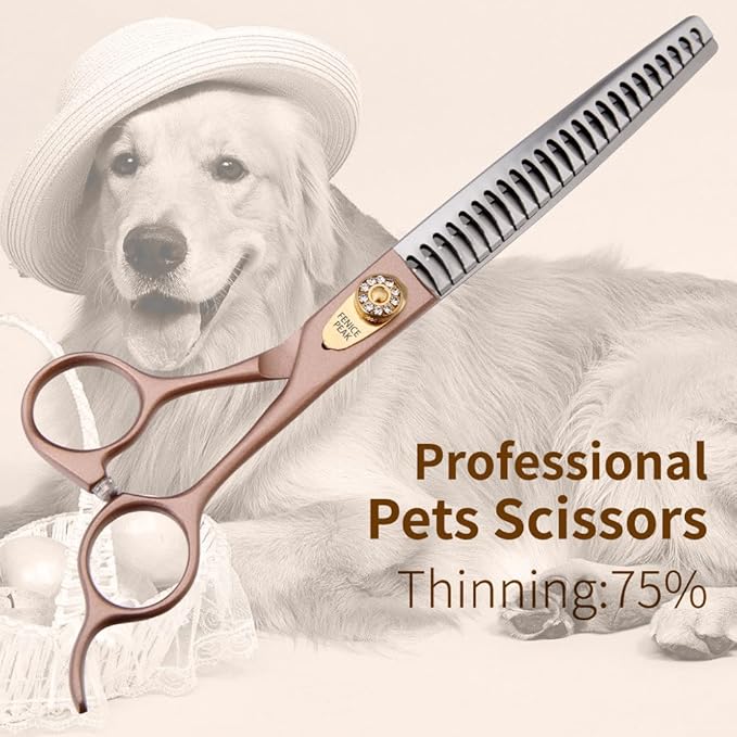 Fenice Peak Thinning Shears for Dogs and Cats Rose Gold Pet Grooming Scissors Chunkers Shears 440C Stainless Steel Professional Dog Trimming Scissors 8''-Mewly Pet
