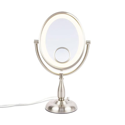 JERDON Lighted Makeup Mirror with 10X-1X Magnification & 15X Spot Mirror - Nickel Finish - Model HL9510NL