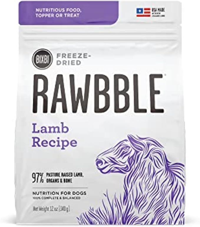 BIXBI Rawbble Freeze Dried Dog Food, Lamb Recipe, 12 oz - 97% Meat and Organs, No Fillers - Pantry-Friendly Raw Dog Food for Meal, Treat or Food Topper - USA Made in Small Batches-Mewly Pet