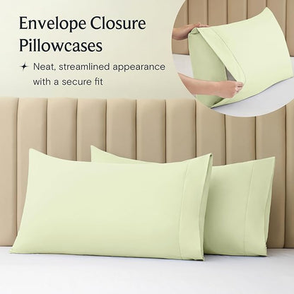 LuxClub 4 PC Sheet Set Bed Sheets Deep Pockets 16" Eco Friendly Wrinkle Free Cooling Machine Washable Hotel Bedding Silky Soft - Sage Green King