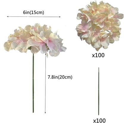 WEISPARK 100PCS Artificial Hydrangea Flowers, Fake Flowers Silk Hydrangea Full Flowers Heads with Stems for Wedding Home Party Shop Baby Shower Decor (Pink Beige)
