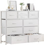 LUMTOK 10-Drawer Dresser, Fabric Storage Dressers Drawers for Bedroom, Hallway, Nursery, Closets, Steel Frame, Wood Top, Easy Pull Handle (White)