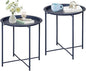 VECELO Side/End Table, Folding Round Metal Anti-Rust and Waterproof Outdoor or Indoor Tray for Living Room Bedroom Balcony and Office, 2 PCS, Blue
