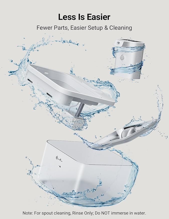 DownyPaws Battery Operated Cat Water Fountain Stainless Steel, 84oz/2.5L Fursink Wireless Pet Water Fountain for Cats Inside, Automatic Dog Water Dispenser with Faucet, Quiet Pump, BPA-Free, White-Mewly Pet