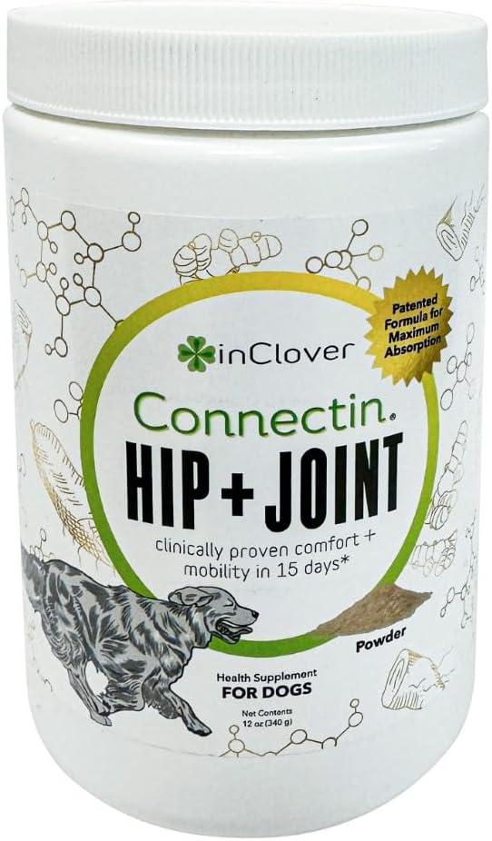 InClover Connectin Natural Hip & Joint Supplement for Dogs with Glucosamine, Chondroitin & Hyaluronic Acid - Powder for Dog Mobility, Comfort & Active Lifestyle Support, 12oz-Mewly Pet