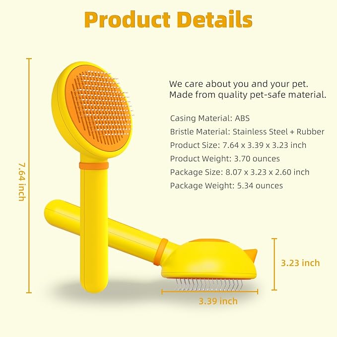 Cat Brush for Shedding, Self-Cleaning Slicker Brush for Indoor Cats, Gently Remove Loose Fur, Pet Grooming Massage Deshedding Tool, Suits Long & Short Haried Cats and Dogs-Mewly Pet