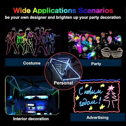 MaxLax EL Wire Purple, 2M Portable Battery Pack Neon Light Strip 360° Cuttable Glowing Rope Lights for Parties, Halloween, DIY Decoration