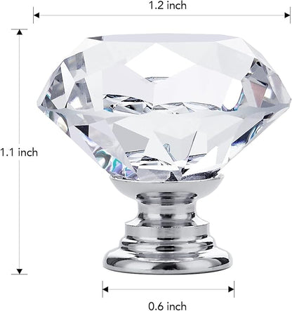 Ravinte 3 Pack Crystal Drawer Knobs - Glass Cabinet Knobs, Diamond Shaped - 30 mm with Silver Base