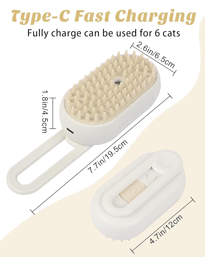 6 in 1 Cat Steam Brush for Shedding, Portable Anti-Static Grooming Comb for Cats & Dogs, Steam Misting Water Brush, Self-Cleaning Pet Hair Remover, Indoor Cat Spray Brushes for Cats & Dogs-Mewly Pet