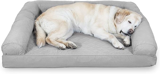 Furhaven Cooling Gel Dog Bed for Large Dogs w/ Removable Bolsters & Washable Cover, For Dogs Up to 95 lbs - Quilted Sofa - Silver Gray, Jumbo/XL-Mewly Pet
