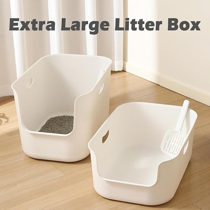 SpaceTime Extra Large Litter Box with High Sides,22.64"×14.76"×13.98" XL Multi Cat Litter Pan for Kitty,Cat Boxes for Indoor Cats,Jumbo Litter Boxes for Big Cats,Anti-Splashing,Easy to Clean-Mewly Pet