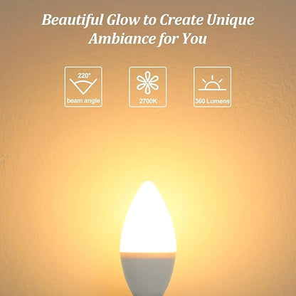 Brightever E12 LED Candelabra Light Bulbs 40W Equivalent, 4W Warm White 2700K Ceiling Fan Bulbs, Chandelier Candle Lights for Wall Lanterns, Pendant Lights, Non-Dimmable, Pack of 12