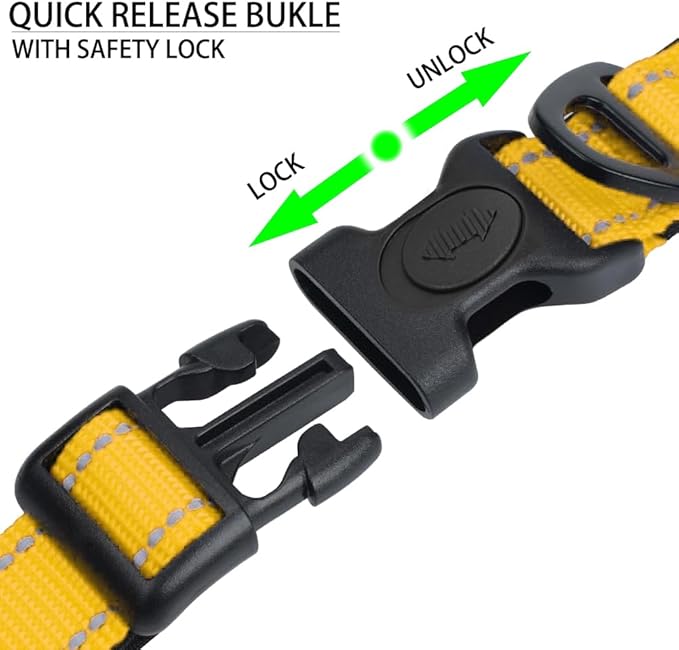 JSXD AirTag Dog Collar, Night Reflective Nylon Dog Collar for Small Medium Large Dogs,Lockable Quick Release Buckle,Padded Breathable Pet Collar with AirTag Holder (Yellow, Small)-Mewly Pet