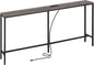 SUPERJARE 70 Inch Console Table with Outlet, Sofa Table with Charging Station, Narrow Entryway Hallway Table, Behind Couch Table, for Living Room, Charcoal Gray