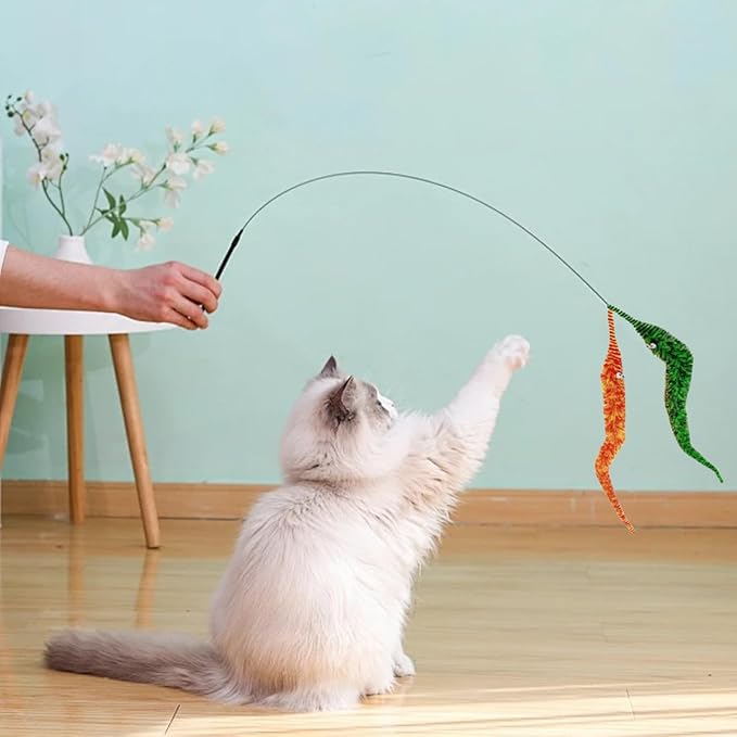 24 PCS Cat Worm Toy Zebra Print Feather Worm Teaser Refills Attachment Cute Cat Wand Replacement Interactive Wand Accessories for Fishing Pole Toy Teaser for Indoor Cats Kitten-Mewly Pet