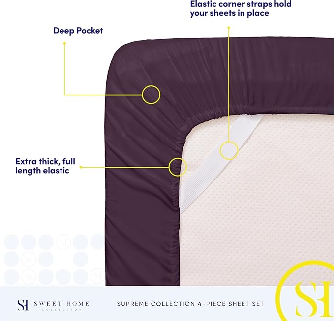 Twin XL Sheets - Breathable Luxury Sheets with Full Elastic & Secure Corner Straps Built In - 1800 Supreme Collection Extra Soft Deep Pocket Bedding Set, Sheet Set, Twin XL, Purple