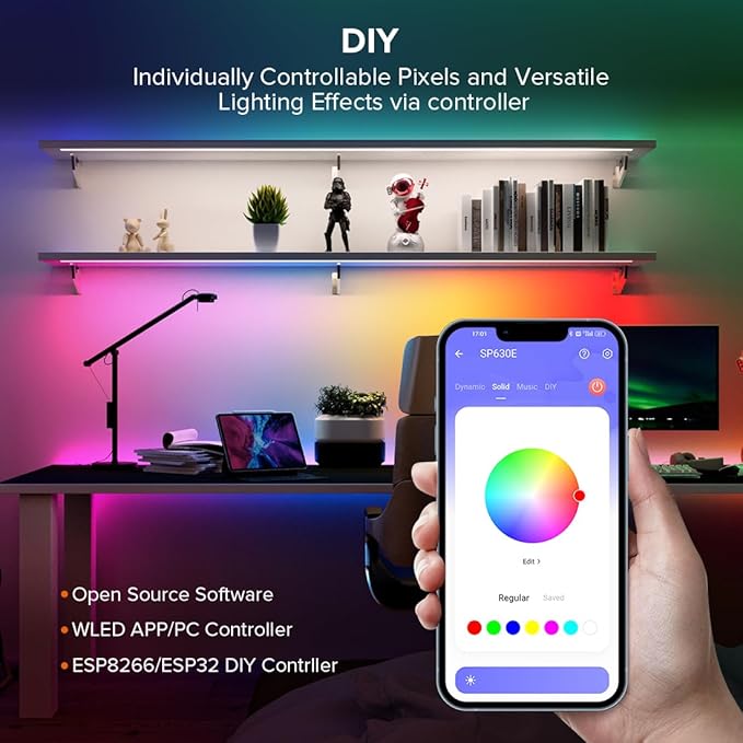 SEZO WS2812B LED Strip Light 3.3FT/1M 60LEDs/m Individually Addressable Programmable 5050SMD Digital RGB Alloy Wires Flexible Dream Color IP30 Non-Waterproof PCB Black DC5V