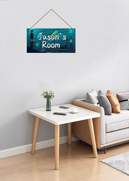Personalized Sign Rocket Theme Wall Art Decor For Kids Room Custom Name Universe Star Door Décor For Little Man Cave, Starry Sky Nursery Art Plate For Boys Room Girls Bedroom
