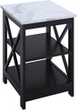 Convenience Concepts Oxford End Table 15.75" - Modern Living Room Table with Storage Shelves, Transitional Nightstand Side Table for Home Decor and Display, White Faux Marble/Black
