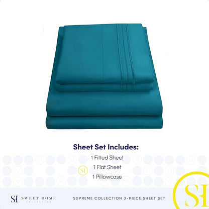Twin XL Sheets - Breathable Luxury Sheets with Full Elastic & Secure Corner Straps Built In - 1800 Supreme Collection Extra Soft Deep Pocket Bedding Set, Sheet Set, Twin XL, Teal